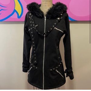 Heartless Black Coat Studs Faux Fur Trim Hood